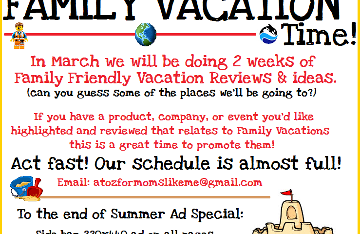 Family vacation ad design for A to Z for Moms Like Me by Beauty and the Geek Digital Design