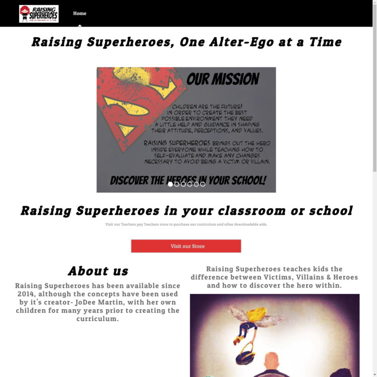 Website design for Raising Superheroes by Beauty and the Geek Digital Design