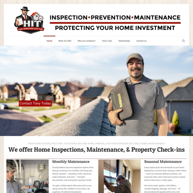 Website design for Home Inspections with Tony by Beauty and the Geek Digital Design